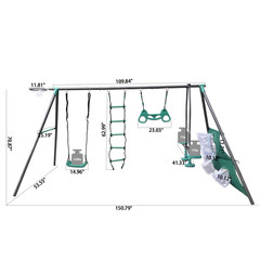4-Function Swing Set Blackish Green Steel 550lbs For Age 3+ Outdoor Playground