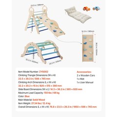 Uimoso 9-in-1 Toddler Climbing Set with Wooden Cars – Blue