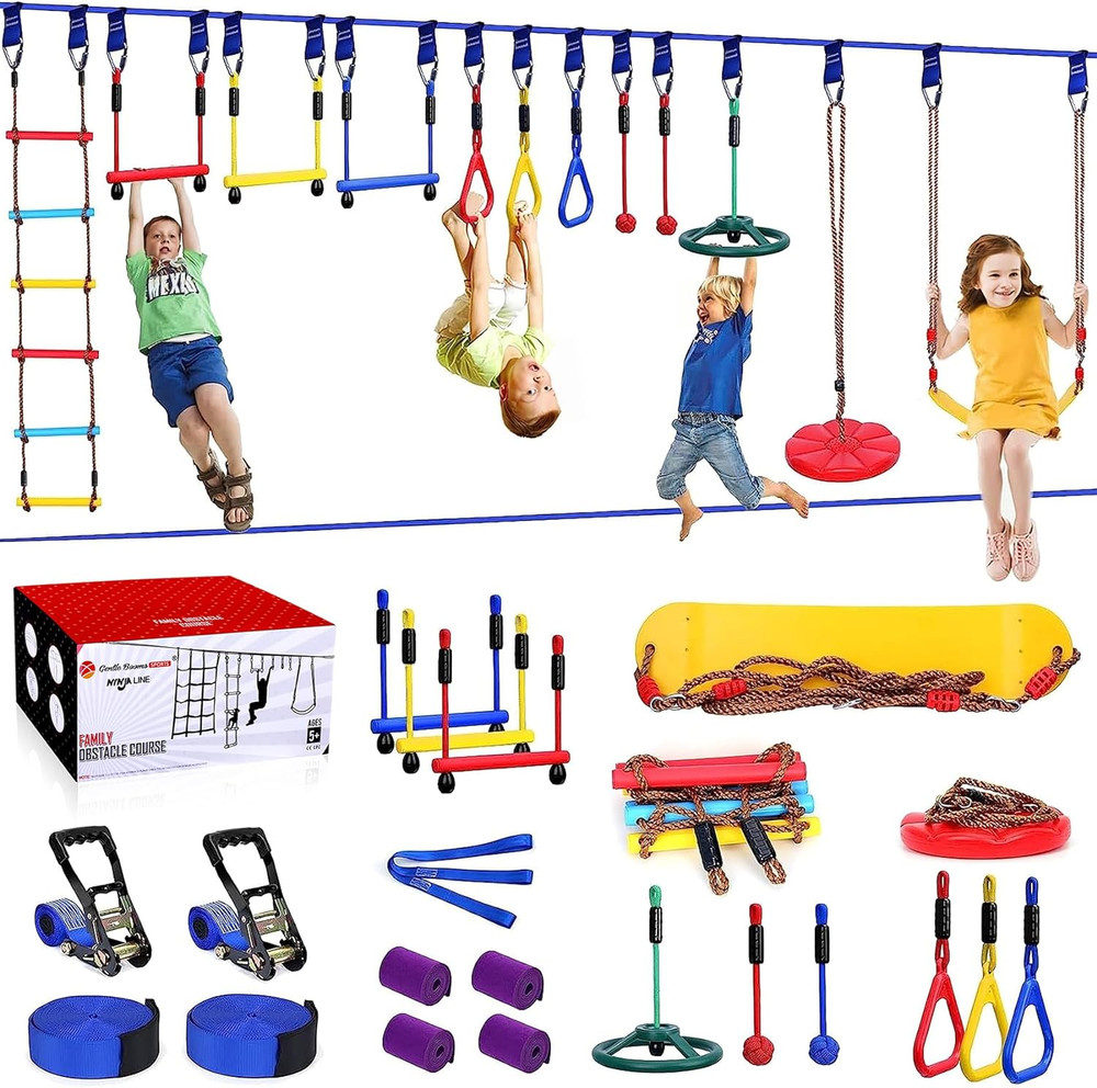 Ninja Warrior Obstacle Course for Kids – 13 Accessories, 600Lbs Capacity