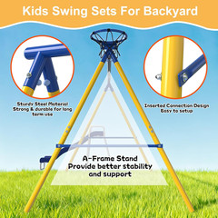 Heavy-Duty 5-In-1 Metal Swing Set for Backyard, Outdoor Playset for Kids 3-12 wi