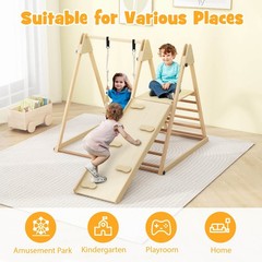 5-in-1 Kids Indoor Playground w/Slide Climbing Rock Adjustable Swing Wooden