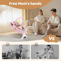 Electric Baby Swing Remote Control 5 Speeds Detachable Seat Pink 0-6M