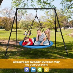 Metal Swing Set with Saucer Swing Heavy Duty Frame Kids Outdoor Backyard Playset