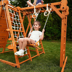 8-In-1 Small Indoor/Outdoor Playset – Foldable Wooden Kids Play Set for Backyard