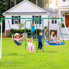 5 IN 1 Large Heavy Duty Metal Swing Set for Kids Backyard Playground Playset