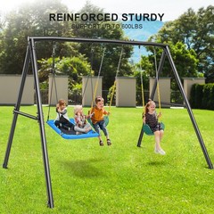 600lbs Metal Swing Set Heavy-Duty Metal Playset for Kids Backyard with 3 Swings