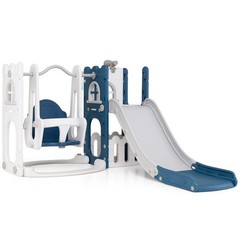 7 in 1 L-shaped Toddle Swing and Slide Set w/Swing, Basketball Hoop & Telescope