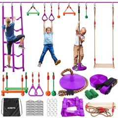Ninja Warrior Obstacle Course for Kids-Slackline 52ft with 9 Accessries,Awing…