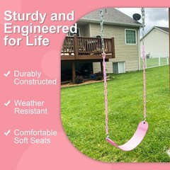 Pink Playground Swing Seat, Heavy Duty Chain Plastic Coated, Birthday Gift Set