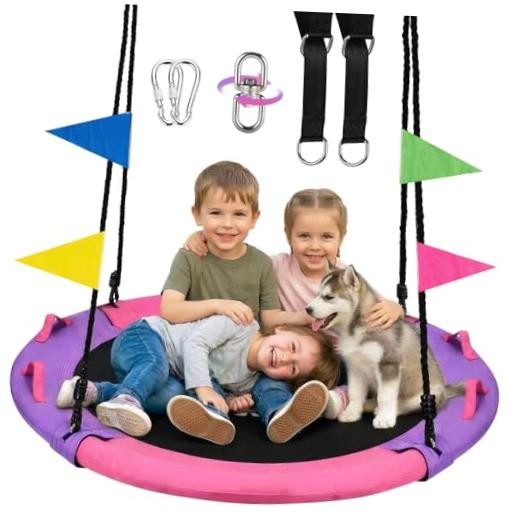 43 Inch Tree Swing, 900lbs Weight Capacity Saucer Swing Sets Pink and Purple