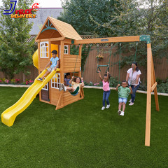 Castlewood Wooden Swing Set Playset with Clubhouse Mailbox Slide and Play Kitche