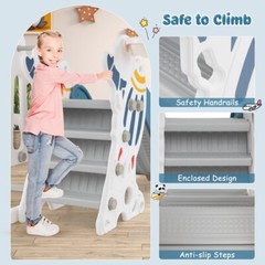 4-in-1 Toddler Climber Slide Set Kids Slide and Swing Set With Basketball Hoop