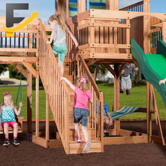 Caribbean Outdoor Playground Set W/ Wave Slide Rockwall Swing Set and Porch