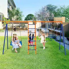 6-In-1 Swing Set for Backyard, Metal Outdoor Swing Set with 440 Lbs. Capacity…