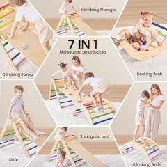 Pikler Triangle Set, 7-In-1 Foldable Climbing Toys for Toddlers 1-6 Years Old, W