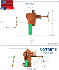 Skyfort II Cedar Wood Swing Set with Wave Slide Raised Clubhouse Crow’S Nest