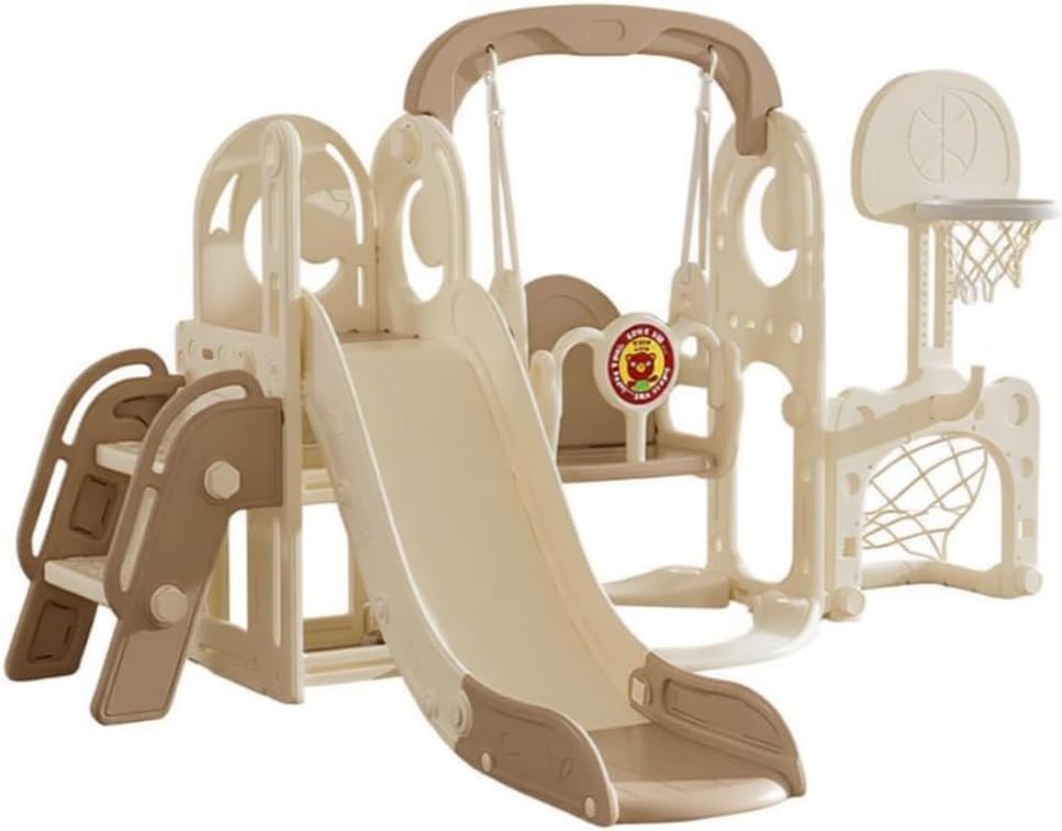 5 In 1 Toddler Slide Kids Climber Playset w/ Basketball Hoop Indoor Outdoor