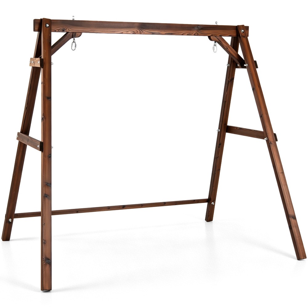 Heavy-Duty Carbonized Fir Wood Swing Frame w/Reinforced Bars & 2 Hanging Rings
