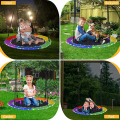 2-Person Flying Saucer Tree Swing Metal Patio Swing with Multi-Colored LED Light