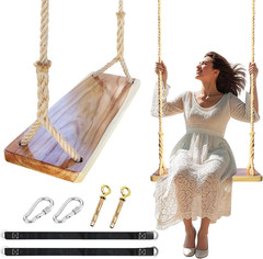 Wooden Swing,Wood Tree Swing for Adults Kids,Adjustable Hemp Rope plus Tree Stra