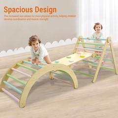 Toddler Climbing Toy Wooden Arch Ramp Ladder Climbing Toy Set For 1-3 Year Old