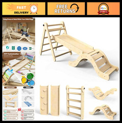 7-in-1 Wooden Pikler Triangle Climbing Set for Toddlers – Indoor Jungle Gym, Fol