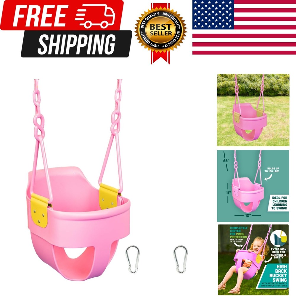 High Back Full Bucket Toddler Swing Seat with Finger Grip, Plastic Coated Cha…