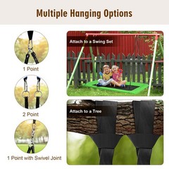 Goplus 700lbs Giant 60″ Platform Tree Swing Outdoor w/ 2 Hanging Strap Green