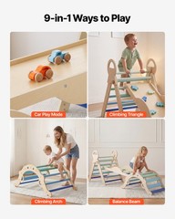 VEVOR Pikler Triangle Set 9-in-1 Toddler Climbing Toys with Wooden Cars Blue