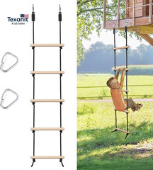 Rope Ladder for Kids Climbing Obstacle Wooden Swing Rope Ladder with 2 Hooks for