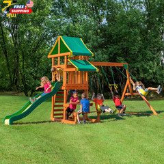Kids Cedar Wood Swing Set Outdoor Playground Slide Ladder Playhouse FAST SHIPPIN