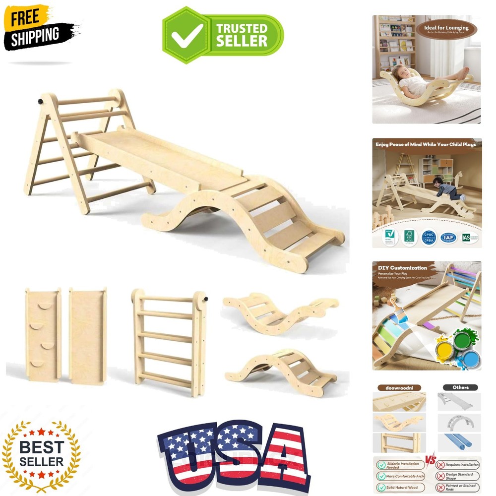 Pikler Triangle Set 7in1 Toddler Climbing Toys Indoor Foldable Baby Climbing …