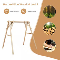 67 In. Pine Natural Wood Patio Swing Frame with Reinforced Bars