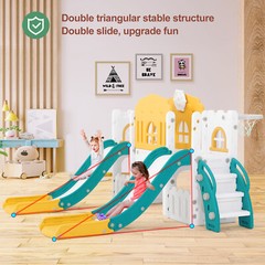 9 in 1 Kids Double Slides Toddler Playground Climb Playset Indoor Outdoor