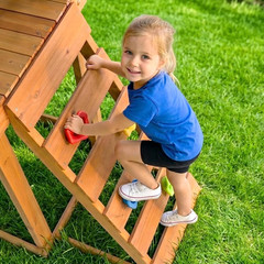 Wooden Swing Sets for Backyard, Kids Outdoor Playground Set with Monkey Bars, Wa