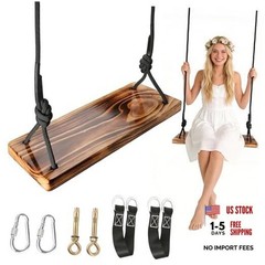 Carbonized Wooden Swing,Aspelve Hanging Tree Swing with Heavy Duty 440 18″x 8″
