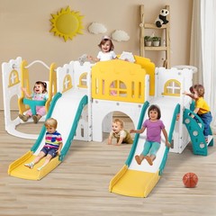 Kids Double Slides & Swing Set Toddler Playset Playground Indoor Outdoor