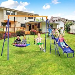 Lunafun Swing Set for Backyard 440lb with Slide Saucer Seat