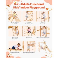 Kids Boys Girls Indoor Jungle Gym Climbing Playset Slide, Swing, Monkey Bars