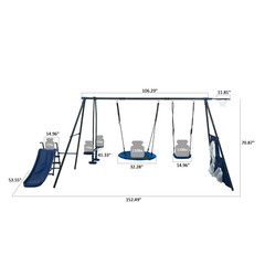Outdoor Swing Set 6 Functions w/ Net, Slide, Glider Ages 3+ 440lb