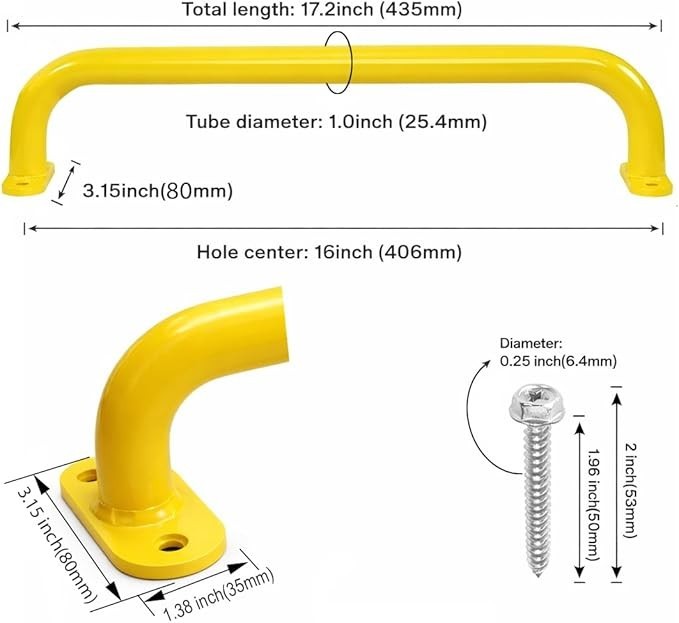 PURIFE 17.2 -Inch Yellow Metal Safety Grab Handle Heavy-Duty Playground w Screws