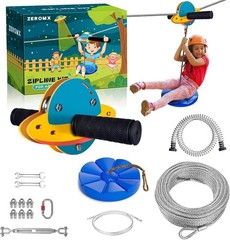 Zip Line Kit for Kids and Adults Outdoor, UFO Trolley 75/100/120/150ft Ziplin…