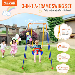3-in-1 Toddler Swing Set, Foldable Metal Stand for Indoor/Outdoor Fun