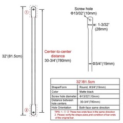 32″ Garden Swing Replacement Bars – Matte Black Metal Round Rods for Swing Seat