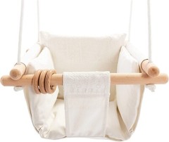 MLIAN Natural Wood and Canvas Baby Swing & Seat Chair for ages 6-36 Months