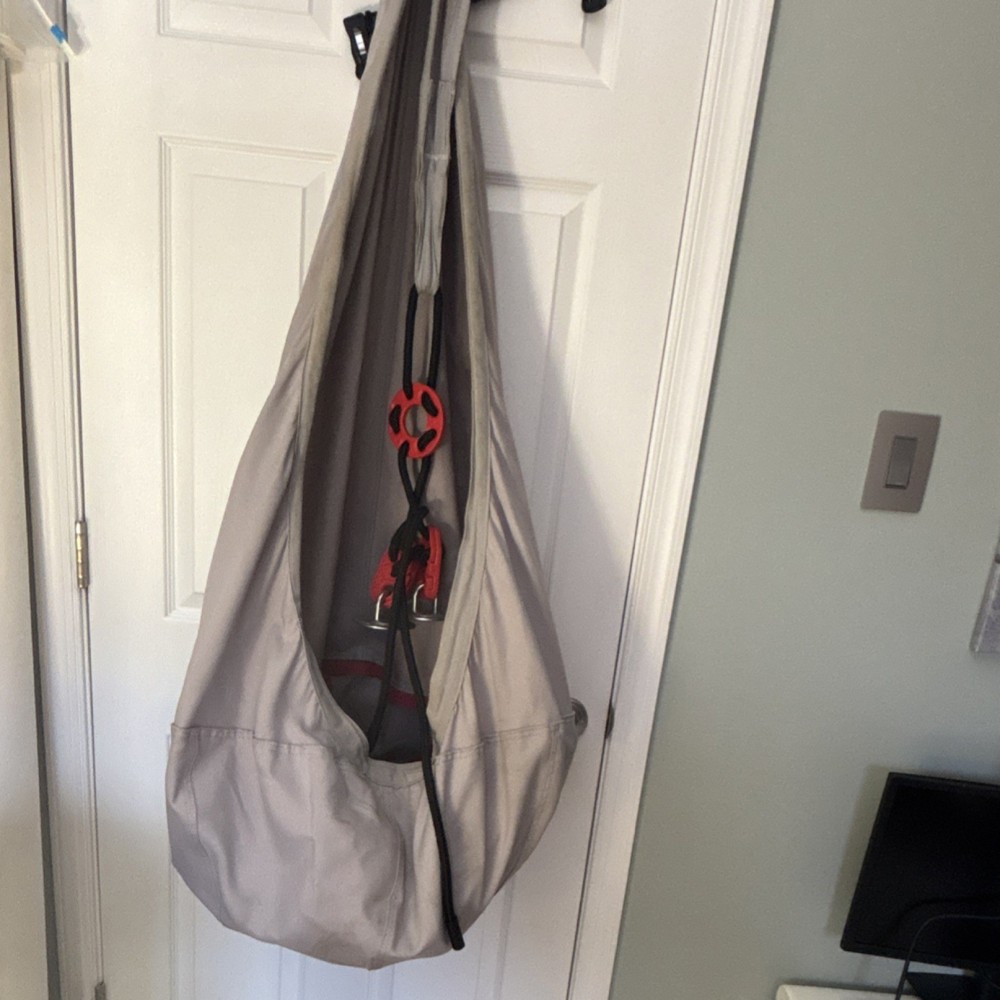 Gray and Red Hanging Pod Swing Chair with Mounting Hardware