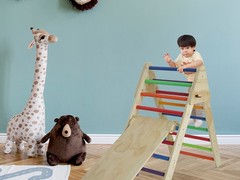 Pikler Triangle Ladder with Ramp & Slide, Foldable Wooden Climber for Toddlers