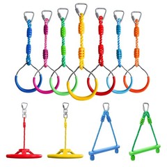 Craft Ninja Warrior Obstacle Course Outdoor Play – 7pc Rings, 2pc Swing Trape…