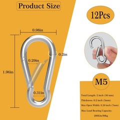 12PCS 2 Inch Small Carabiner Clip, Spring Snap Hook, Heavy Duty Galvanized St…