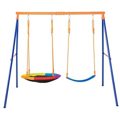 Uimoso Swing Sets for Backyard 1 Saucer 1 Belt Swing Seat A-Frame Metal Stand